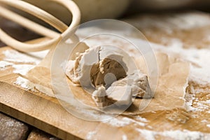 Baker's yeast on wooden board