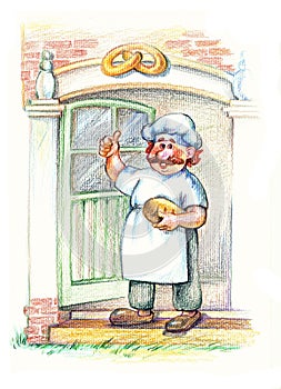 Baker in white apron