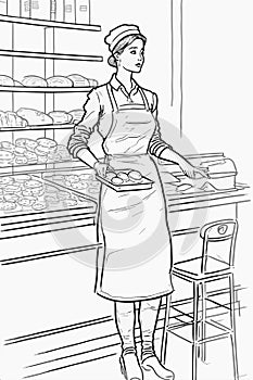 Baker woman working on patisserie items, bred ,bagels, croissants.