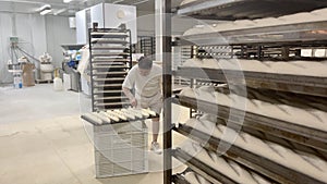 Baker working in industrial bakery photo
