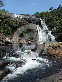 Bakers waterfall. Horton plains national park. Sri Lanka.