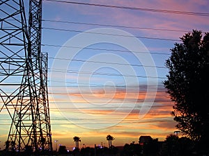 Bakersfield California Sunset High Power Electric Lines