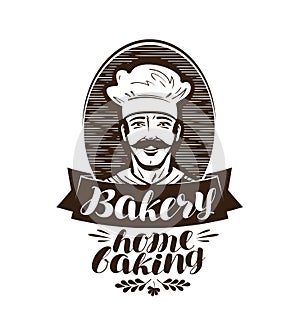 Bakery, bakehouse logo. Home baking label. Vintage vector illustration photo