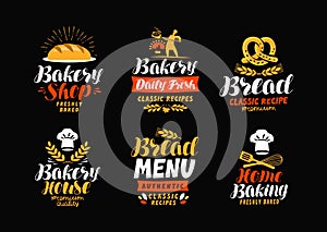 Bakery, bakehouse logo or label. Bread, home baking icon. Lettering vector illustration photo