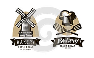 Bakery, bakeshop logo or label. Bakehouse, baking symbol. Vector illustration