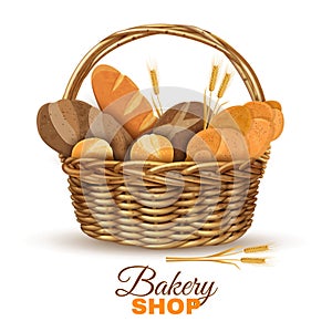 Bakery Basket With Bread Realistic Image