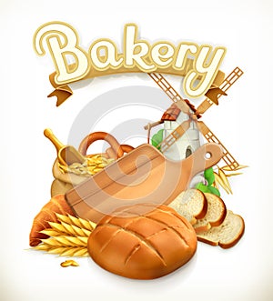 Bakery, Bread. 3d vector