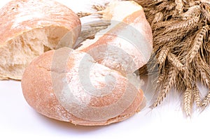 Bakery Bread with sheaf of Wheat Ears on white