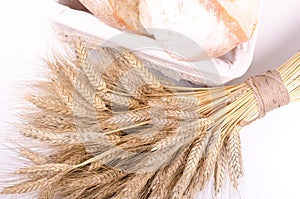 Bakery Bread with sheaf of Wheat Ears on white