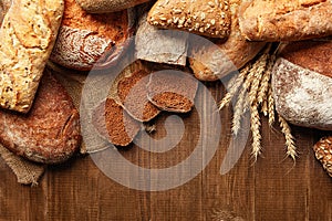 Bakery. Bread On Wood Background photo