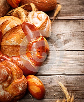 Bakery bread on a wooden table