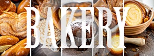 Bakery Bread on a Wooden Table. Various Bread and Sheaf of Wheat Still-life