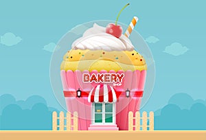 Bakery cake shop store building front vector