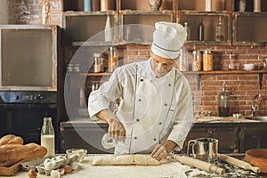 Bakery chef cooking bake in the kitchen professional