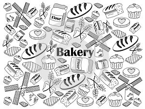 Bakery colorless set vector illustration