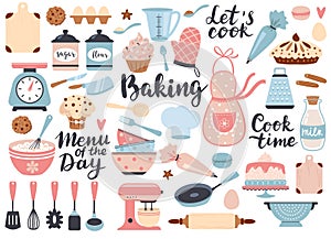 Bakery and cooking set, kitchen utensils icons