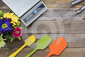 Bakery And Cooking Tools Silicone and still on wood table