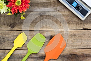Bakery And Cooking tools silicone on wood table