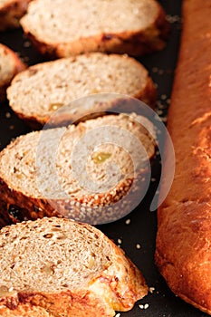 Bakery craft bread background selective focus