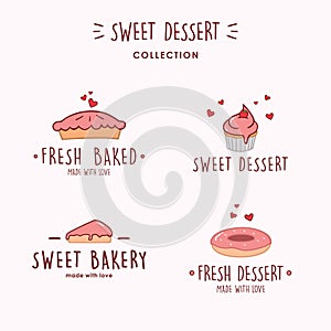 Bakery and Dessert Logo, Sweet Bakery Logo, Simple Bakery Logo Set, Bakery Logo Collection Vector