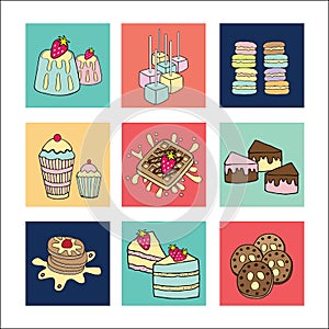 Bakery doodle menu icons square
