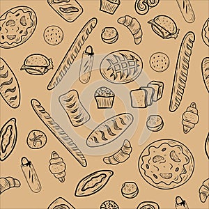 Bakery doodle seamless pattern