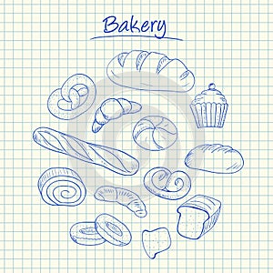Bakery doodles - squared paper photo