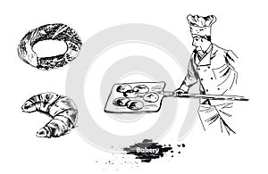 Bakery elements set. Vector sketches hand drawn illustration.