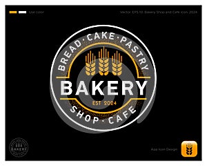 Bakery emblem. Identity. Text and thre spikelets into a circle. Identity. App button.