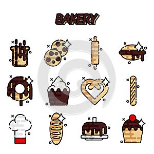 Bakery flat icons set