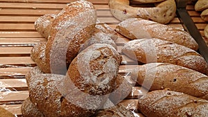 Bakery interior landscape, big bread, very delicious