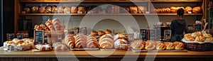 bakery item display, A captivating bakery item display featuring an array of artisan breads and pastries. The setting is a