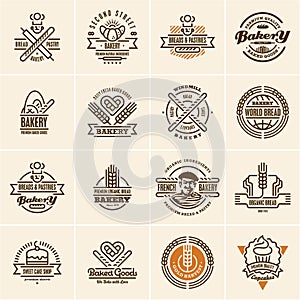 Bakery logo, bakery icons set, bakery labels