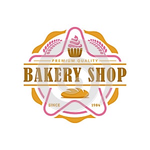 Bakery logo template, vector illustration. Bakery shop emblem, vintage retro style