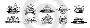 Bakery logotypes. Bakery house, home baking, mobile bakery logos in lettering style. Vector illustration