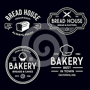 Bakery logotypes set. Bakery vintage design elements, logos, badges, labels, icons and objects. Bread house