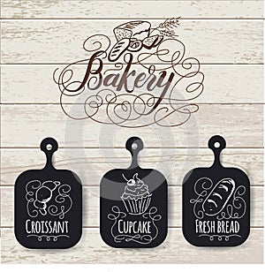 Bakery menu design and bakery hand drawn vector illustration. Retro cover restaurant menu template