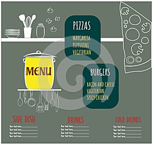 Bakery menu food template for restaurant with doodle hand-drawn graphic.