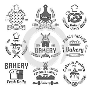 Bakery and pastries vector monochrome emblems