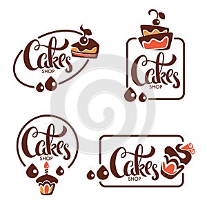 bakery, pastry, confectionery, cake, dessert, sweets shop, vector logo templates collection