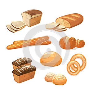 Bakery and pastry products various sorts of bread vector icons