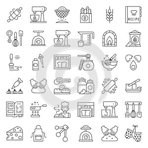 Bakery and pastry shop related outline icon set editable stroke