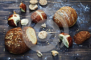 Bakery product assortment in a rustic style