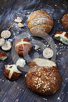 Bakery product assortment in a rustic style