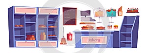 Bakery products and bake house interior stuff set