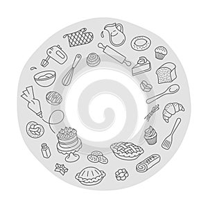Bakery products baking tools round doodle round label
