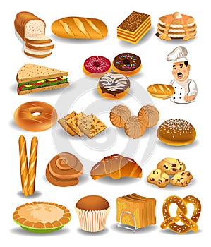 Bakery products collection, bread, cookies, pie