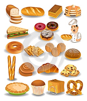 Bakery products collection, bread, cookies, pie photo