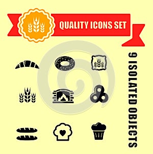 Bakery products icons with red tape