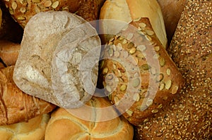 Bakery products: rolls and bread.